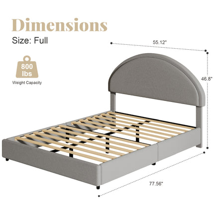 Twin/Full/Queen/King Bed Frame with Boucle Upholstered Headboard - Modern Platform Bed