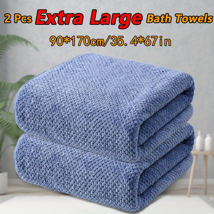 2pcs Large Size Bath Towels Set 90×170cm/35.4×67in, Pineapple Lattice Pattern Microfiber Material