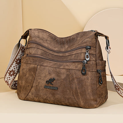 Women'S Retro Bohemian Crossbody Bag with Adjustable Strap - Solid Color Olive Green Tote Handbag