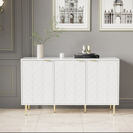 Modern Dresser with Golden Legs and Handles, Lacquered, Rounded Corners, for Bedroom, Living Room