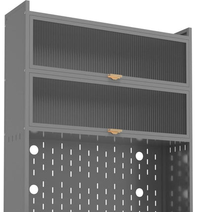 73" Gray Stainless Steel Textured Door Dining Hutch With Two Doors