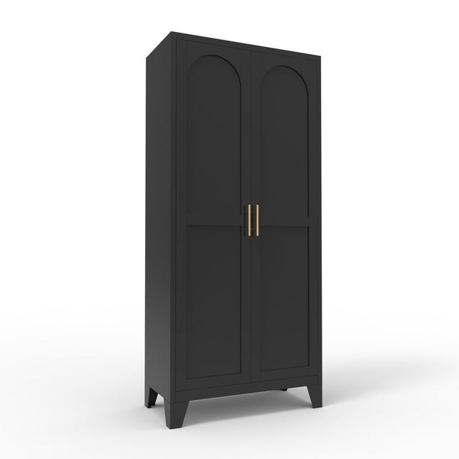 71" Black Stainless Steel Pantry Or Storage Closet With Arched Panel Doors