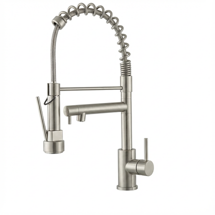 Kitchen Faucet with Pull Down Sprayer, Touch On Single Handle 2- Function Stainless Steel Spring Neck, Single Hole Installation for Residential, Commercial, RV, Bar & More, Brushed Nickel