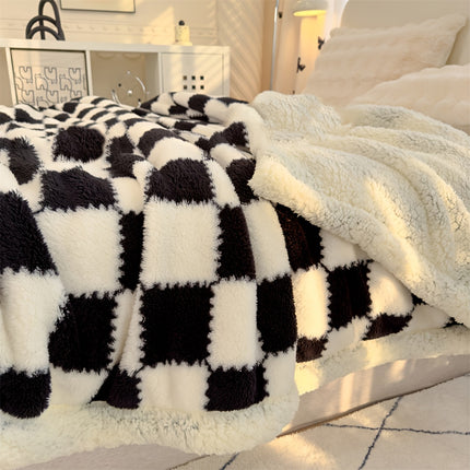 1pc Extra Thick Plaid Blanket - Brown/Beige/White/Black Checkered Bedspread