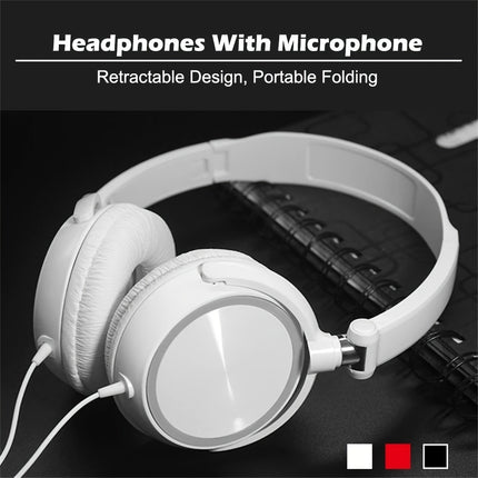 Wired Headphones, Foldable Bass With Microphone, Headset, 47.24inch Cable,