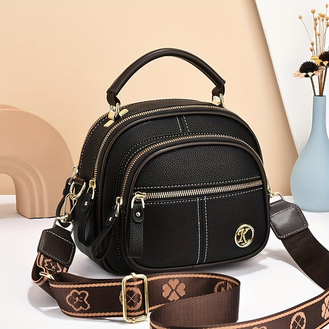 Luxury Synthetic Faux Leather Multi-Layer Large Capacity Shoulder Bag Versatile Fashionable Handbag with Zipper