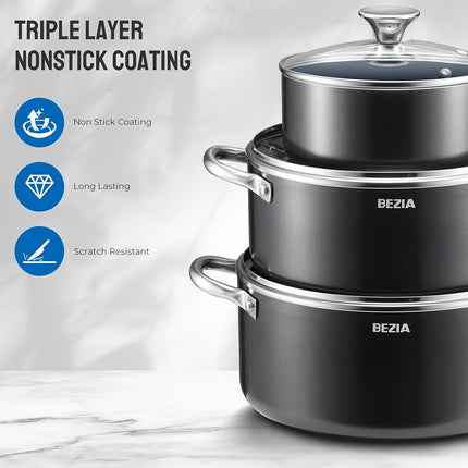 6pcs Induction Cookware, Pots and Pans Set with Non-Stick Ceramic Coating, Dishwasher Safe & Oven Safe,