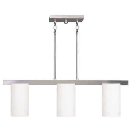 Nickel And White Three Light Metal Dimmable Chandelier With Shades