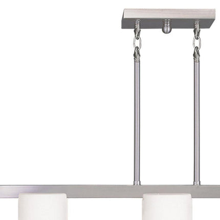Nickel And White Three Light Metal Dimmable Chandelier With Shades