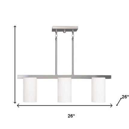 Nickel And White Three Light Metal Dimmable Chandelier With Shades