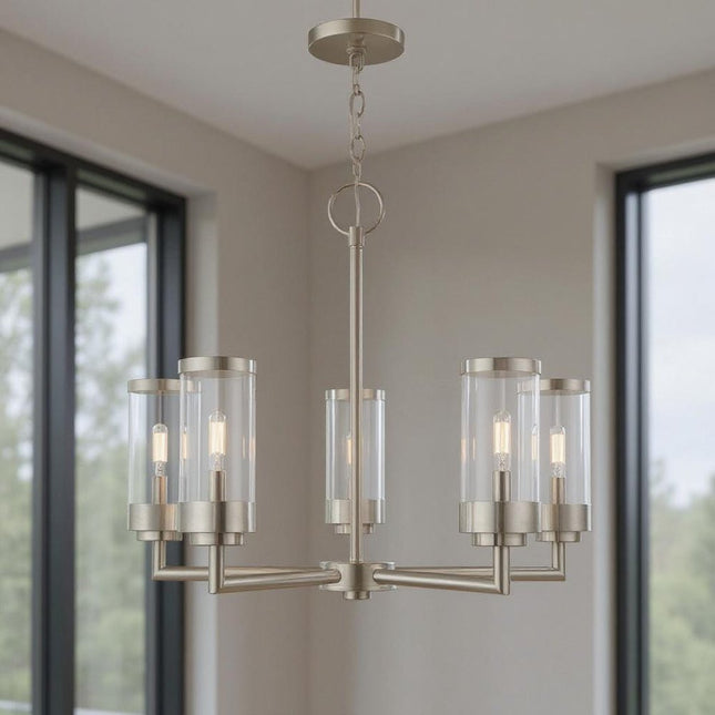 Five Light Dimmable Chandelier With Shades