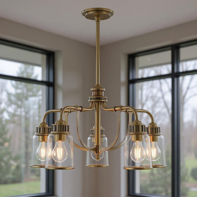 Five Light Dimmable Chandelier With Shades