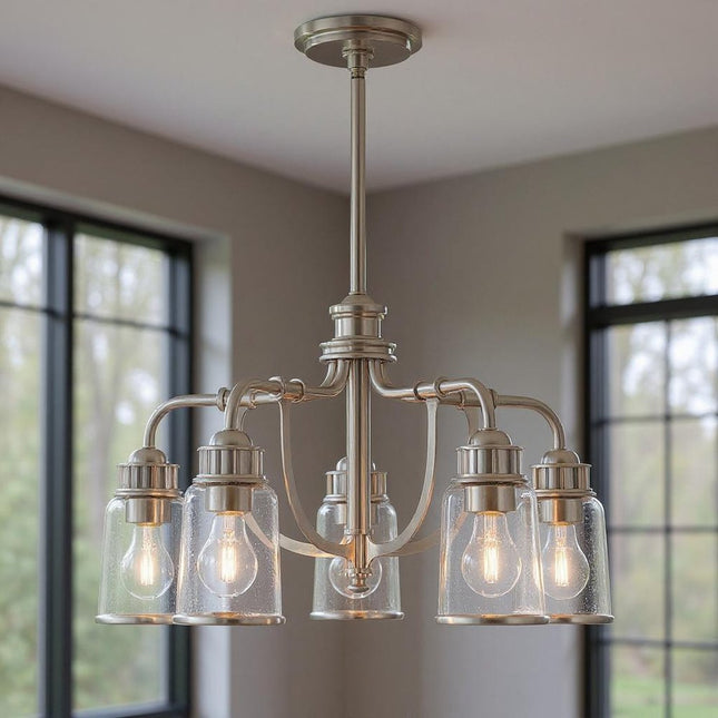 Five Light Dimmable Chandelier With Shades