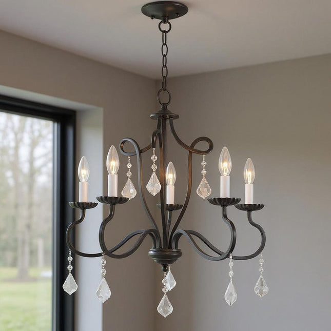 Five Light Dimmable Chandelier With Shades