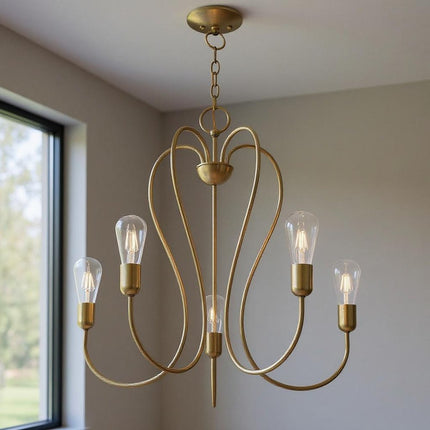 Five Light Dimmable Chandelier With Shades