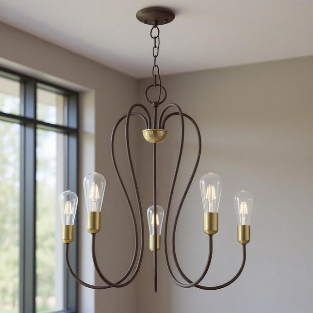 Five Light Dimmable Chandelier With Shades