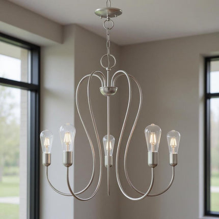 Five Light Dimmable Chandelier With Shades
