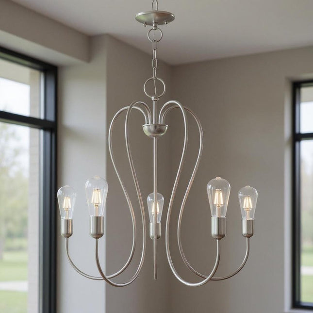 Five Light Dimmable Chandelier With Shades
