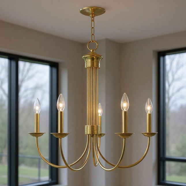 Five Light Dimmable Chandelier With Shades