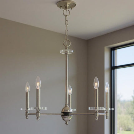 Five Light Dimmable Chandelier With Shades