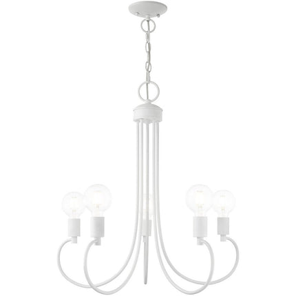 White Five Light Dimmable Chandelier With Shades