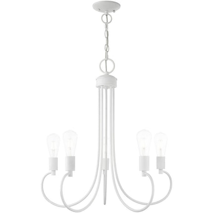 White Five Light Dimmable Chandelier With Shades