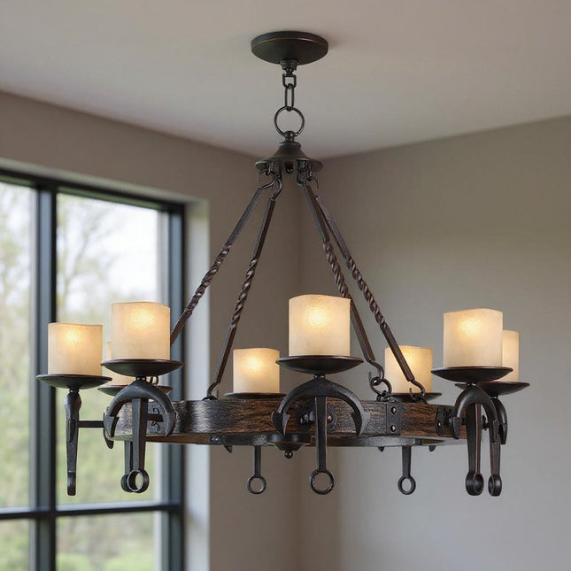 Eight Light Resin Dimmable Chandelier With Shades