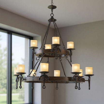 Twelve Light Resin Dimmable Chandelier With Shades