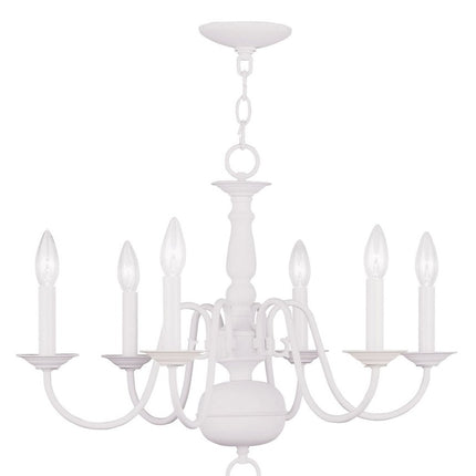 White Six Light Dimmable Chandelier With Shades