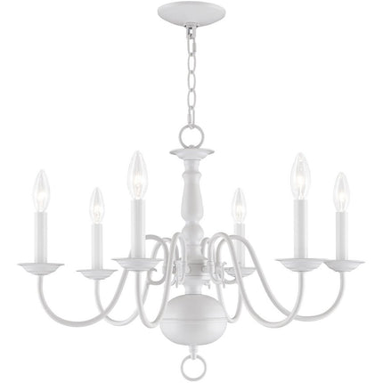 White Six Light Dimmable Chandelier With Shades