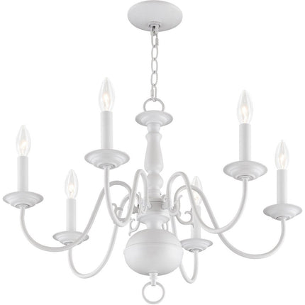 White Six Light Dimmable Chandelier With Shades