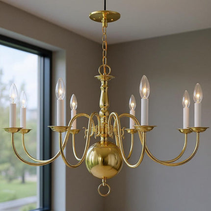 Eight Light Dimmable Chandelier With Shades