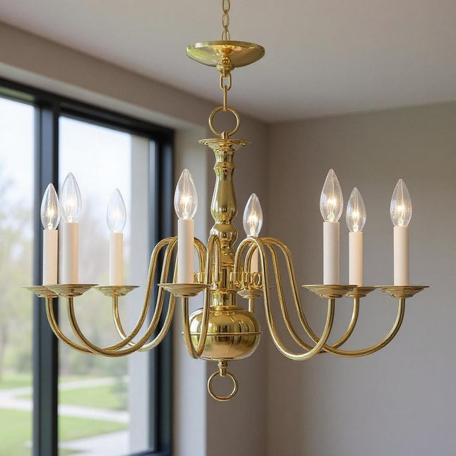 Eight Light Dimmable Chandelier With Shades