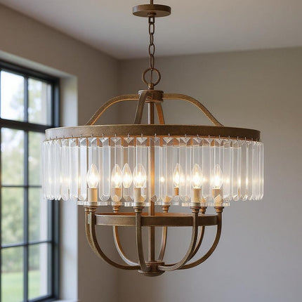 Eight Light Dimmable Chandelier With Shades