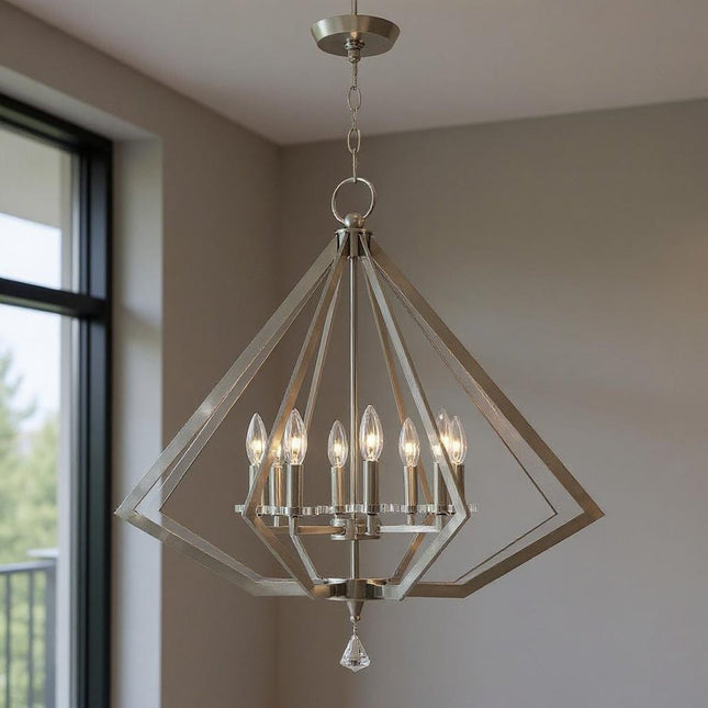 Eight Light Dimmable Chandelier With Shades