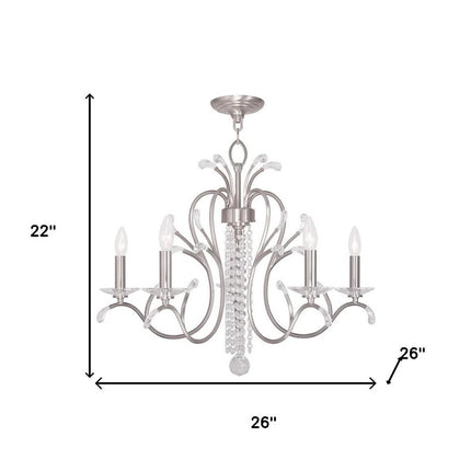 Nickel And Clear Five Light Metal Dimmable Chandelier With Shades