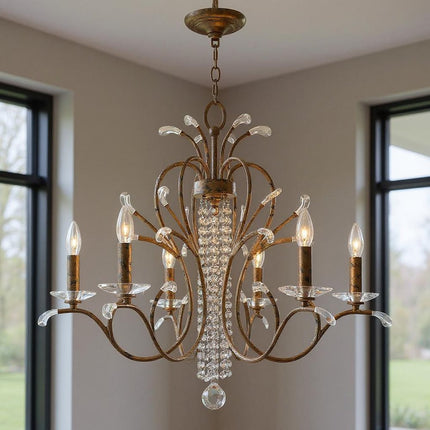 Six Light Dimmable Chandelier With Shades