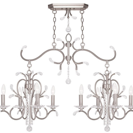 Nickel And Clear Eight Light Metal Dimmable Chandelier With Shades