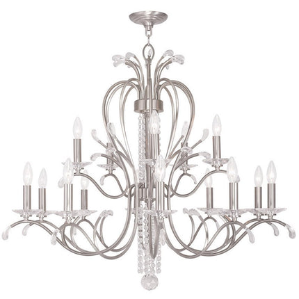 Nickel And Clear Multi Light Metal Dimmable Chandelier With Shades
