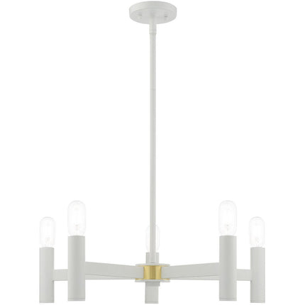 White Five Light Dimmable Chandelier With Shades