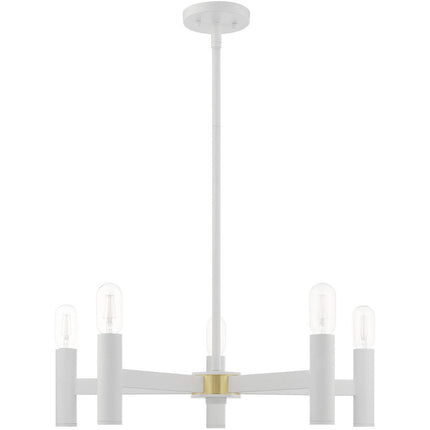 White Five Light Dimmable Chandelier With Shades