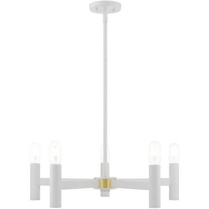 White Five Light Dimmable Chandelier With Shades