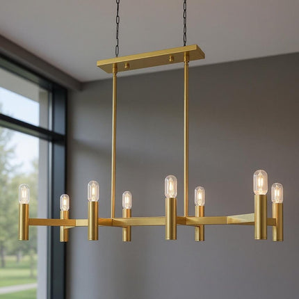 Eight Light Dimmable Chandelier With Shades