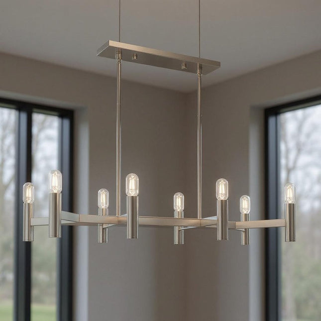 Eight Light Dimmable Chandelier With Shades