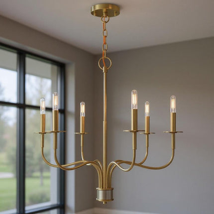 Six Light Dimmable Chandelier With Shades