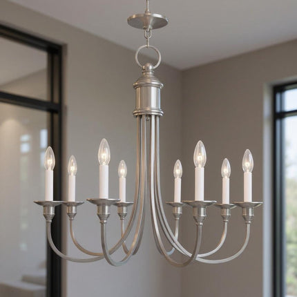 Eight Light Dimmable Chandelier With Shades
