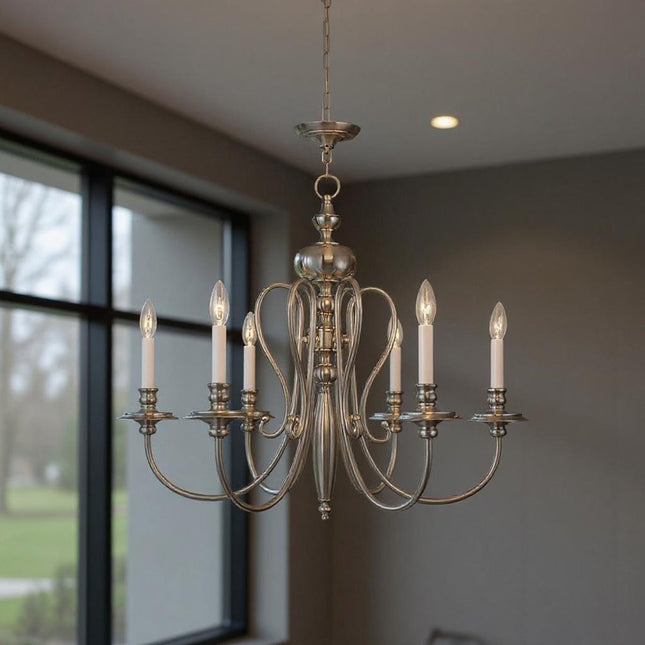 Six Light Dimmable Chandelier With Shades