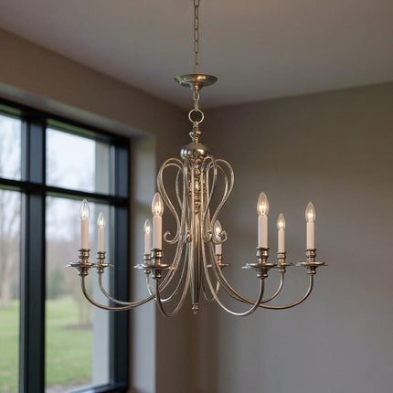 Eight Light Dimmable Chandelier With Shades