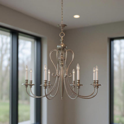 Eight Light Dimmable Chandelier With Shades