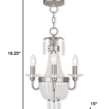 Nickel And Clear Three Light Metal Dimmable Chandelier With Shades